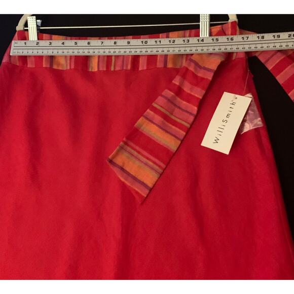 Willi Smith Womens 100% Linen A-Line Side Zip & Tie Red Skirt Size 14 - Picture 7 of 10